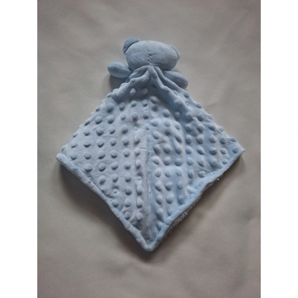 Crevent Blue Bear Lovey Plush Security Blanket Minky Dot Sherpa‎